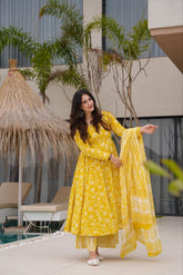 Sunny Yellow Printed Anarkali Set with Dupatta ☀️🌿