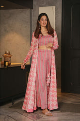 Blush Pink Printed Co-ord Set with Long Jacket 💕✨