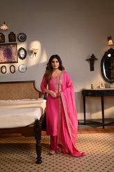 💖 Radiant Hot Pink Embroidered Suit Set