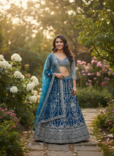 Royal Blue Embroidered Bridal Lehenga Choli with Net Dupatta ✨