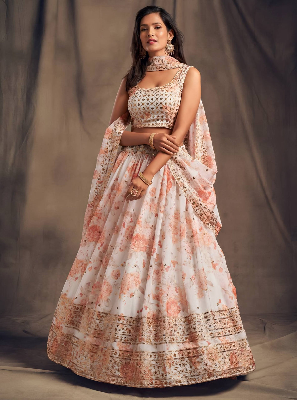 🤍 White Floral Embroidered Lehenga Set ✨