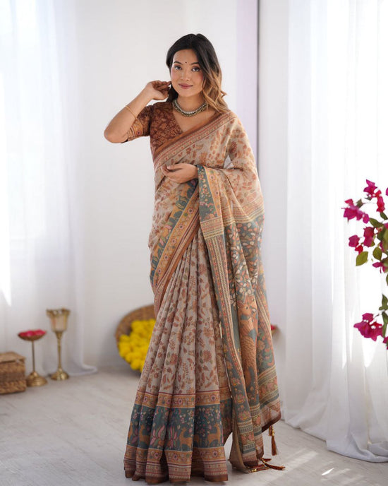 Vaidehi Cream & Rust Art Silk Saree