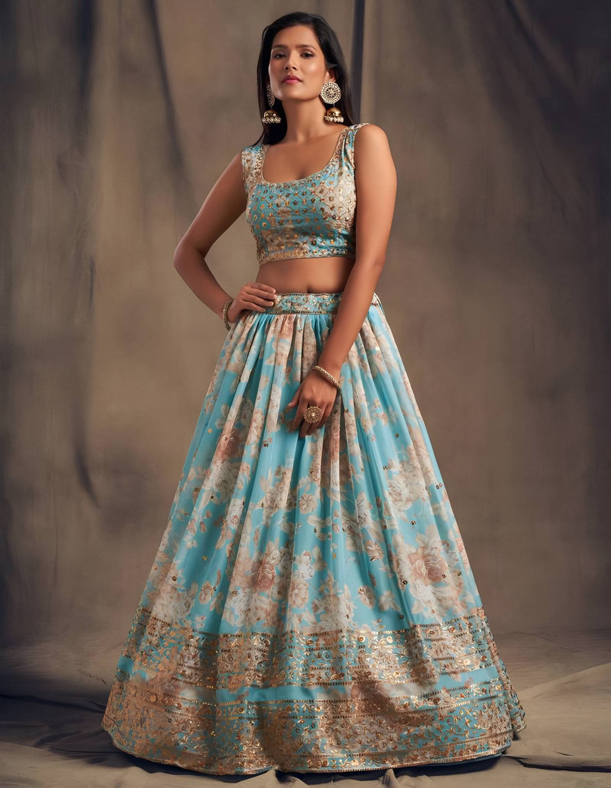 💎 Sky Blue Floral Embroidered Lehenga Set ✨
