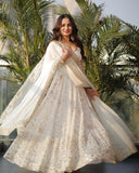 🤍 Golden Glow White Embroidered Anarkali Set