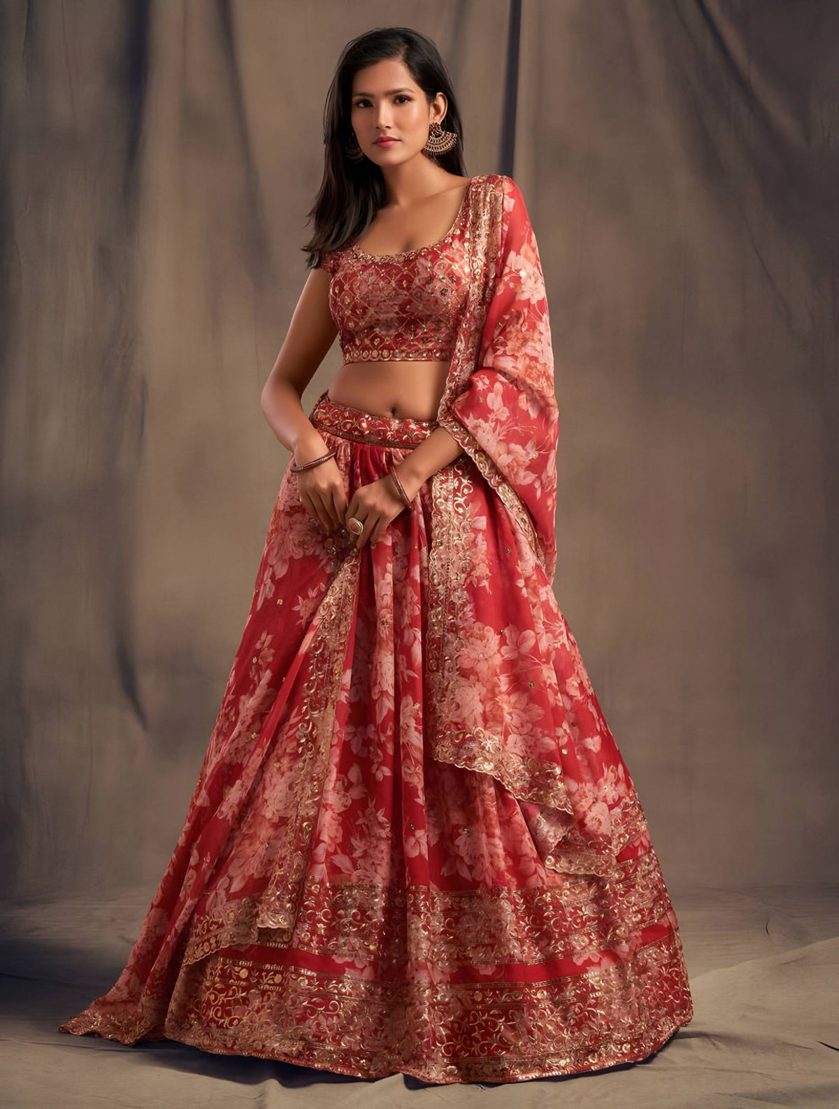 ❤️ Red Floral Embroidered Lehenga Set ✨