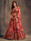 ❤️ Red Floral Embroidered Lehenga Set ✨