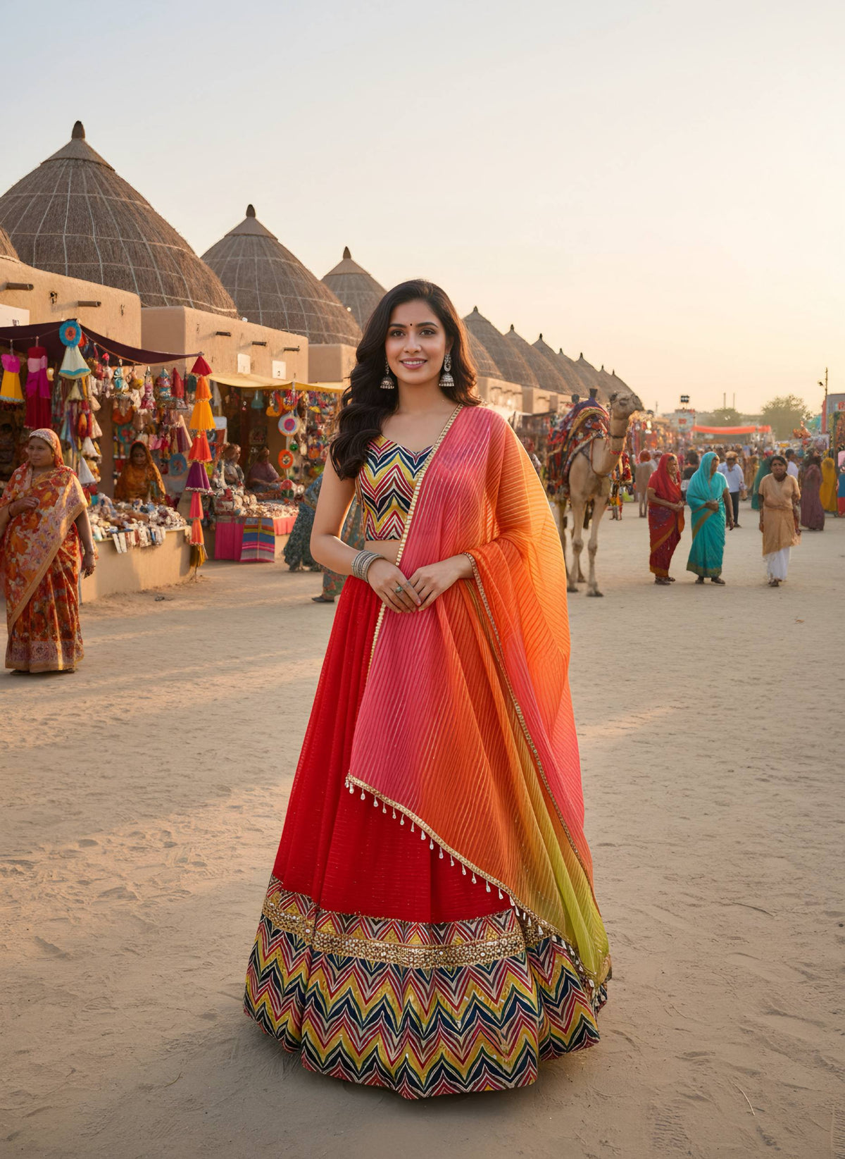 Multicolor Chevron Embroidered Lehenga Choli with Ombre Dupatta 🌈✨