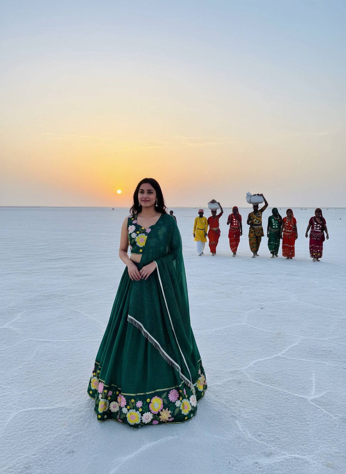 Emerald Green Floral Embroidered Lehenga Choli with Dupatta 🌿✨
