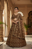 ✨ Regal Brown & Gold Embroidered Lehenga Set – Wedding & Festive Wear ✨