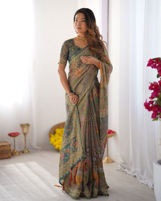 Ira Art Silk Saree in Olive