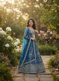 Royal Blue Embroidered Bridal Lehenga Choli with Net Dupatta ✨