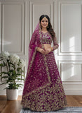 🌸 Magenta Embroidered Bridal Net Lehenga Set with Dupatta 🌸