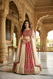 ❤️ Ivory & Red Embroidered Bridal Lehenga Set – Timeless Wedding Elegance ❤️