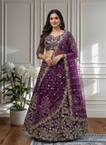 ✨ Regal Purple Embroidered Net Lehenga Set with Dupatta ✨