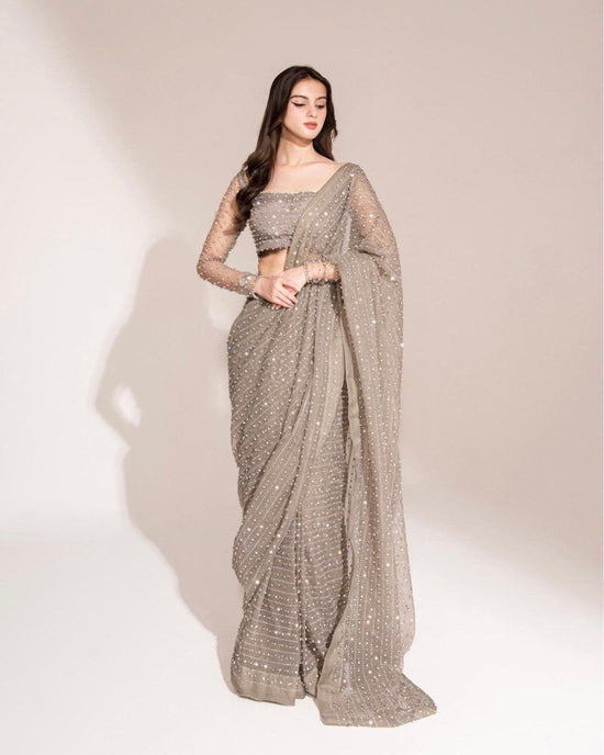 ✨ Moonlit Dust Embellished Net Saree