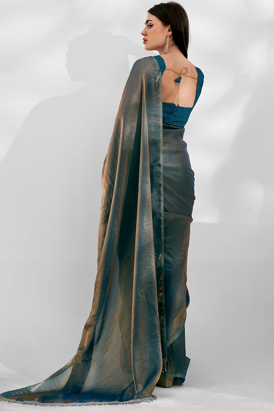 🖤 Midnight Metallic Organza Saree – Luxe Edition