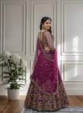 🌸 Magenta Embroidered Bridal Net Lehenga Set with Dupatta 🌸