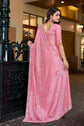 Blush Pink Satin Silk Saree with Swarovski and Beads Work