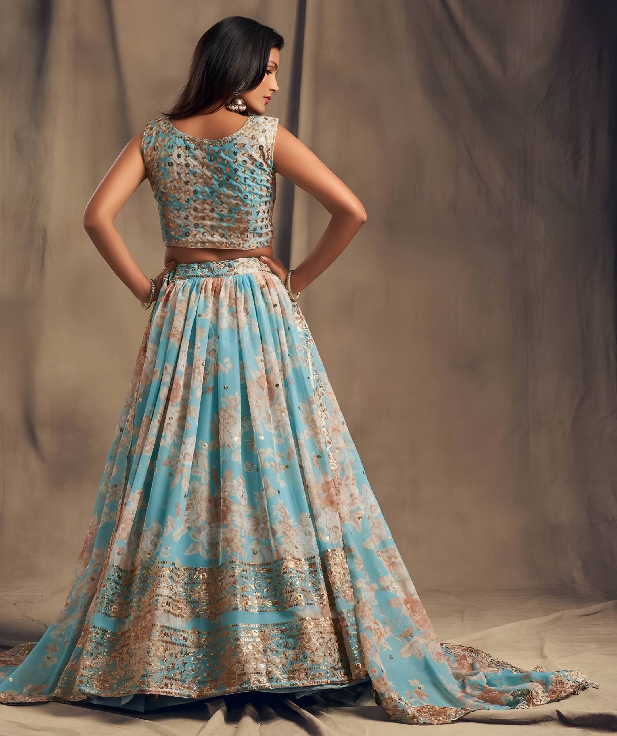 💎 Sky Blue Floral Embroidered Lehenga Set ✨