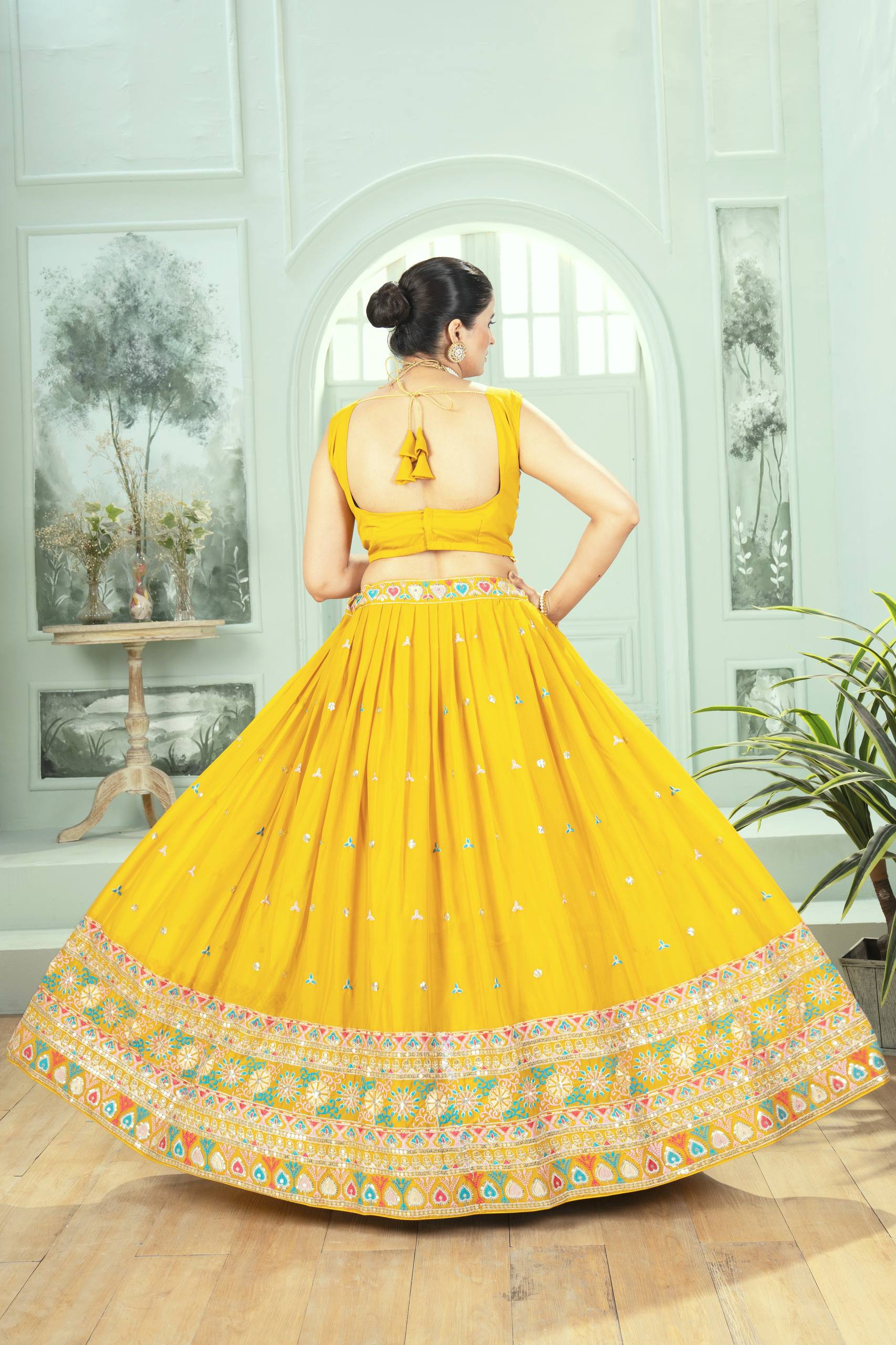 🌼 Sunshine Yellow Multicolor Embroidered Lehenga Set – Festive & Haldi Special 🌼