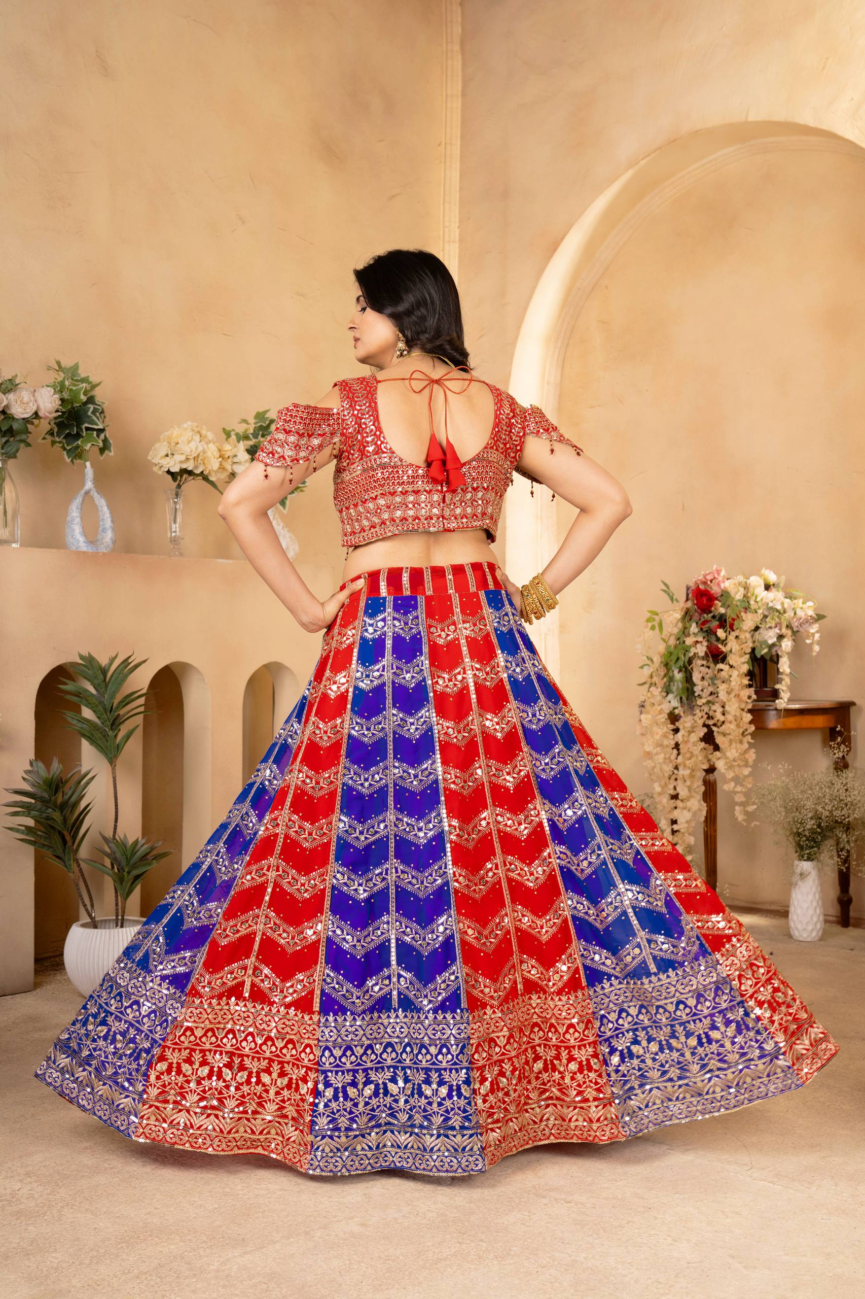 Red & Royal Blue Heavy Embroidered Work Lehenga Choli with Dupatta ✨👑