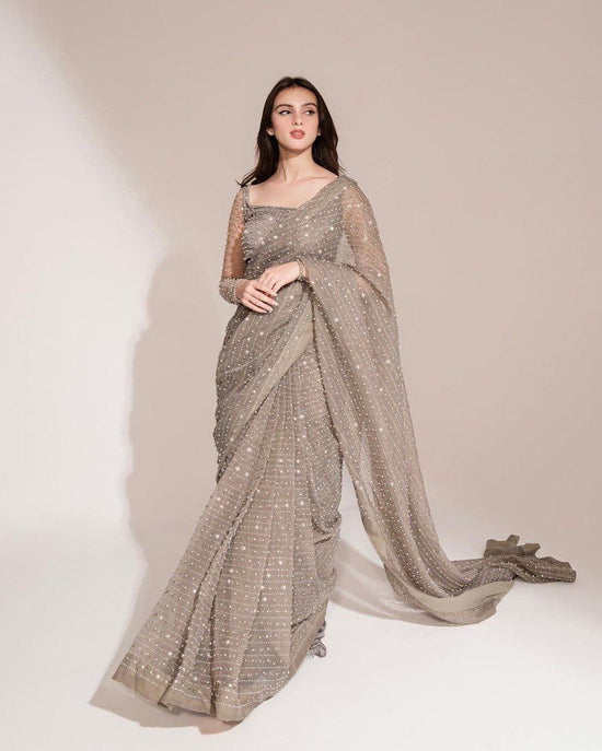 ✨ Moonlit Dust Embellished Net Saree