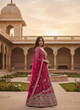 Fuchsia Pink Embroidered Bridal Lehenga Choli with Net Dupatta 🌸✨