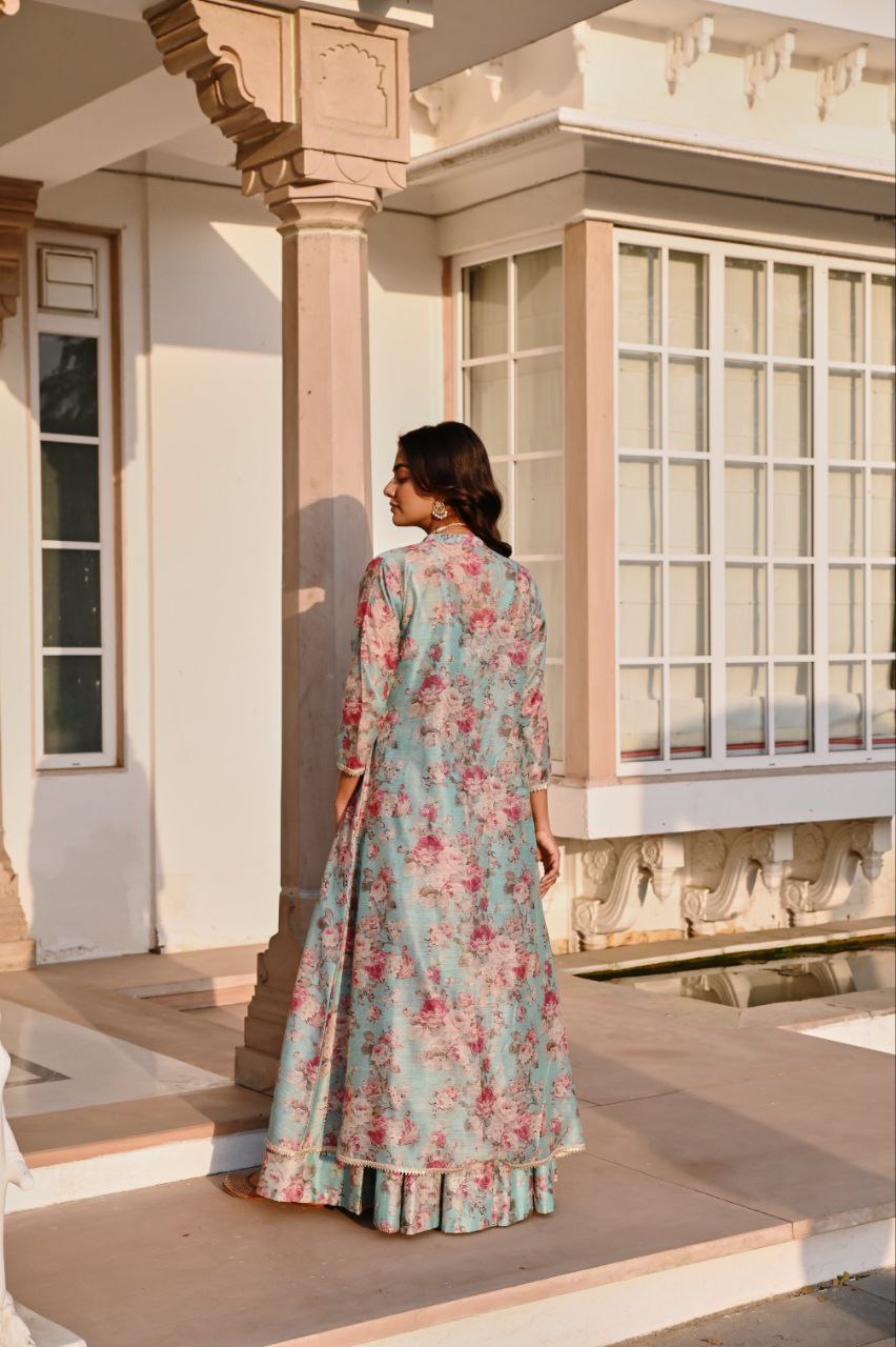 Floral Printed Lehenga Set with Jacket