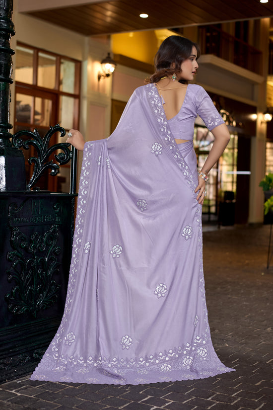 💜 Lavender Satin Fendy Saree with Swarovski and Beads Work