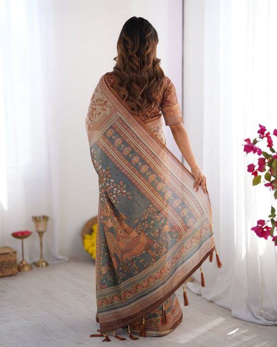 Vaidehi Cream & Rust Art Silk Saree