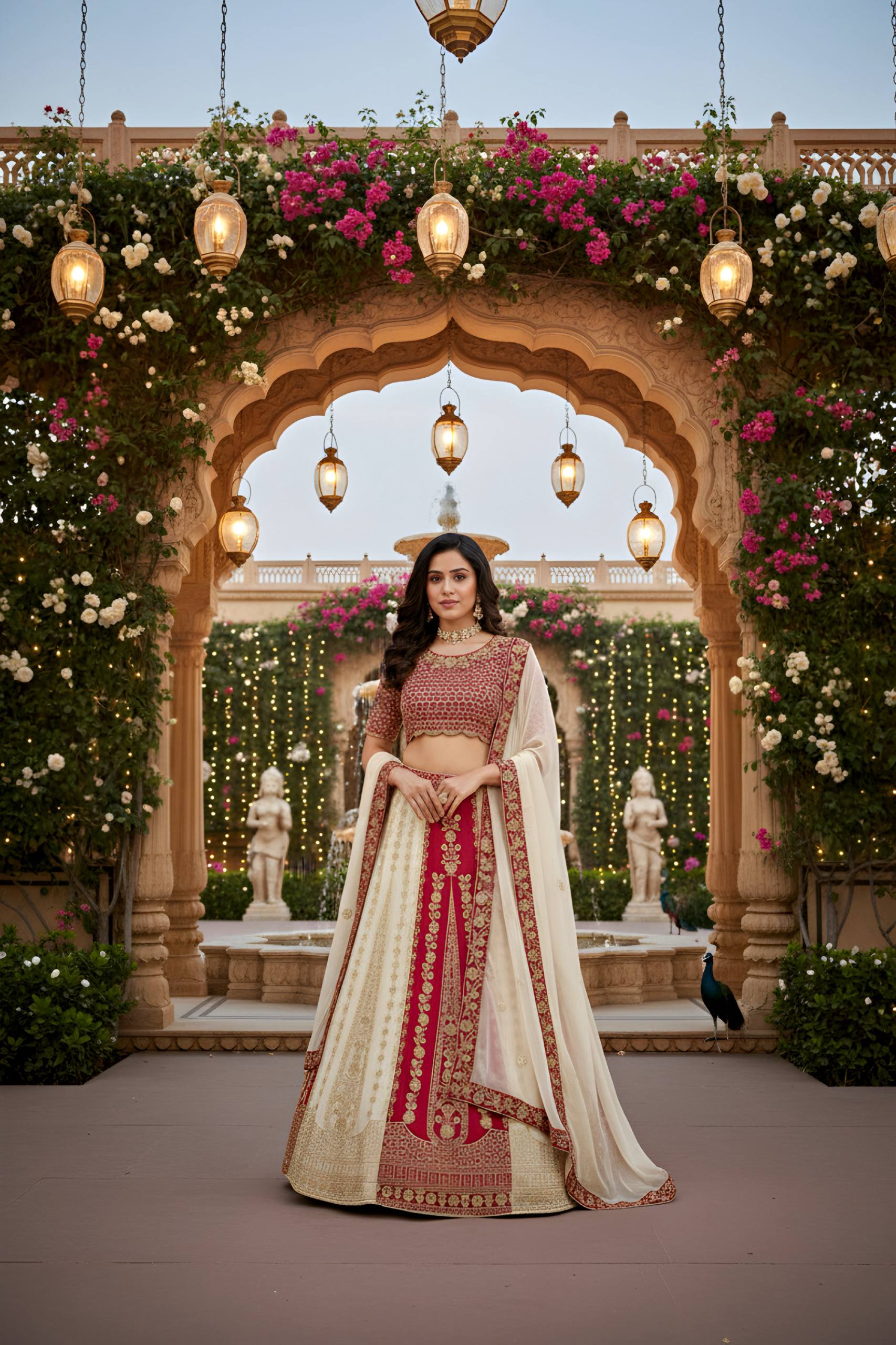 ❤️ Ivory & Red Embroidered Bridal Lehenga Set – Timeless Wedding Elegance ❤️