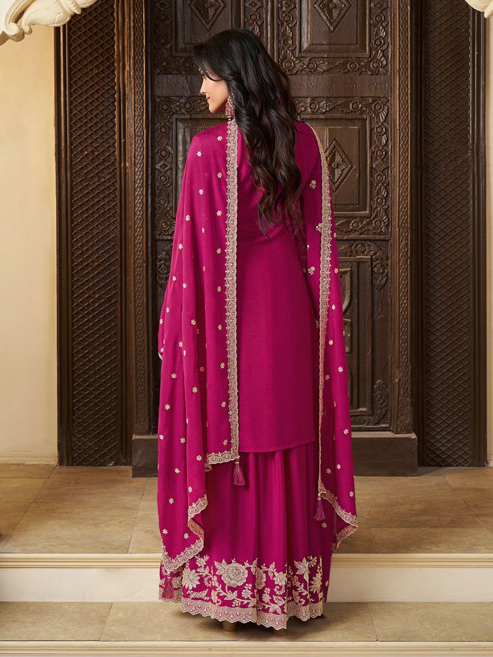 Magenta Embroidered Sharara Suit with Dupatta