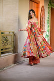 Vibrant Floral Print Anarkali Set with Red Dupatta 🌸✨