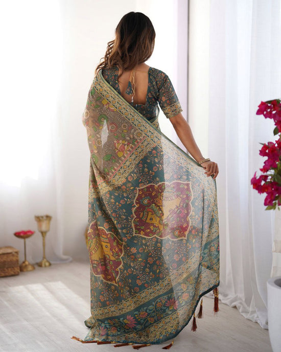 Ira Art Silk Saree in Olive