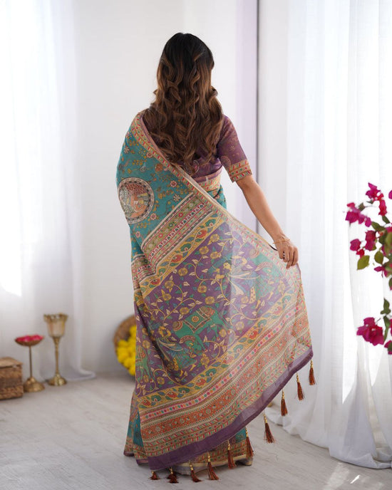 Meera Teal Printed Art Silk Saree