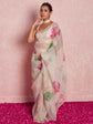 🌸 Elegant Printed Organza Saree - Lotus Bloom Edition