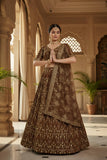 ✨ Regal Brown & Gold Embroidered Lehenga Set – Wedding & Festive Wear ✨