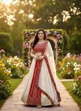 ❤️ Ivory & Red Embroidered Bridal Lehenga Set – Timeless Wedding Elegance ❤️