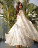 🤍 Golden Glow White Embroidered Anarkali Set