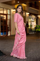 Blush Pink Satin Silk Saree with Swarovski and Beads Work
