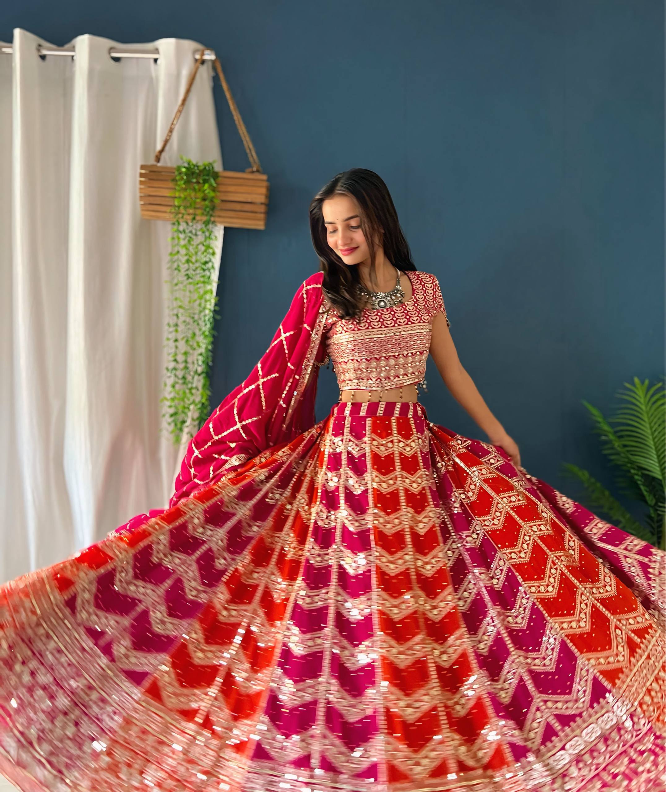 Pink & Orange Ombre Embroidered Work Lehenga Choli with Dupatta ✨🌺