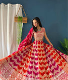 Pink & Orange Ombre Embroidered Work Lehenga Choli with Dupatta ✨🌺