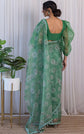🌿 Emerald Bloom Floral Organza Saree with Belt