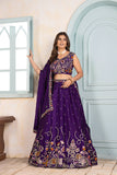 Royal Purple Embroidered Silk Lehenga Choli with Dupatta ✨🌸
