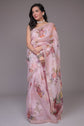 🌷 Blush Pink Floral Organza Saree – Garden Romance Edition