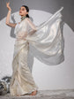 🕊️ Elegant Ivory Organza Saree with Subtle Sheen