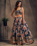 🌸 Navy Blue Floral Embroidered Lehenga Set ✨