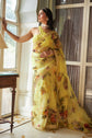 🌼 Golden Glow Floral Organza Saree – Royal Garden Edition