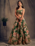 🌿 Green Floral Embroidered Lehenga Set ✨