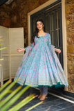 🌸 Elegant Sky Blue Floral Anarkali Kurta Set with Dupatta 🌸